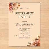 Pink Beige Floral Elegant Modern Retirement Party Acryl Uitnodigingen (Voorkant)
