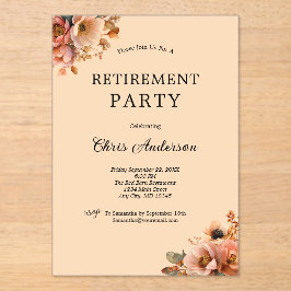 Pink Beige Floral Elegant Modern Retirement Party Acryl Uitnodigingen