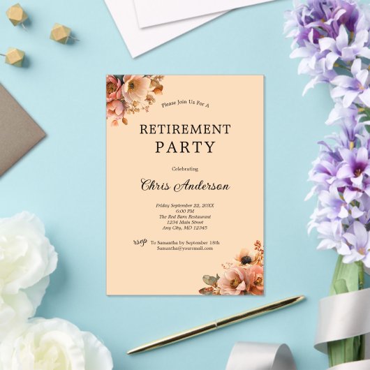 Pink Beige Floral Elegant Modern Retirement Party Acryl Uitnodigingen (Insitu (Huwelijk))