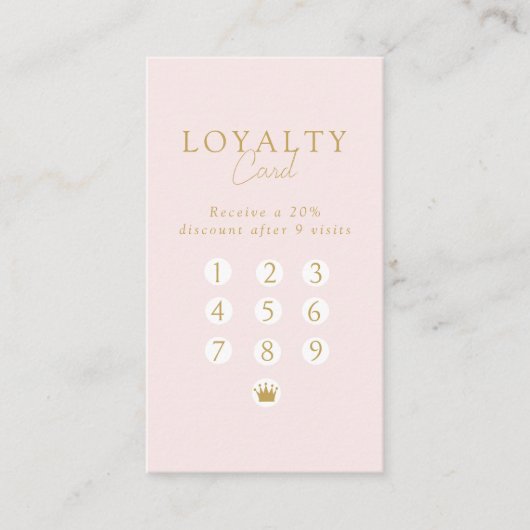 Pink & Beige-Gold  Minimal Salon QR Code Loyalty Visitekaartje (Voorkant)