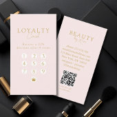 Pink & Beige-Gold  Minimal Salon QR Code Loyalty Visitekaartje
