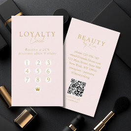 Pink & Beige-Gold Minimal Salon QR Code Loyalty Visitekaartje