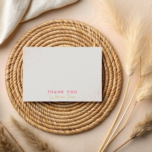 Pink Beige Minimalistic Classic Polka Dot Confetti Bedankkaart