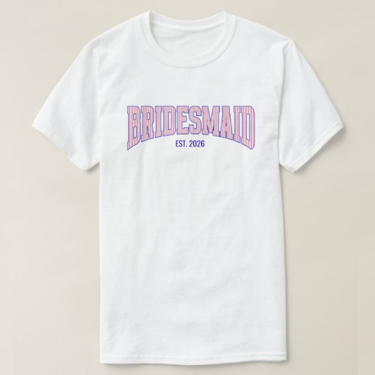 Pink + Beige Stripe Navy BRIDESMAID Bachelorette T-shirt (Design voorkant)