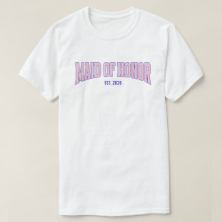 Pink + Beige Stripe Navy MAID OF HONOR  T-shirt
