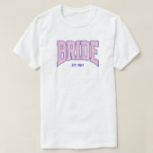 Pink + Beige Stripe Navy Varsity BRIDE T-shirt (Design voorkant)