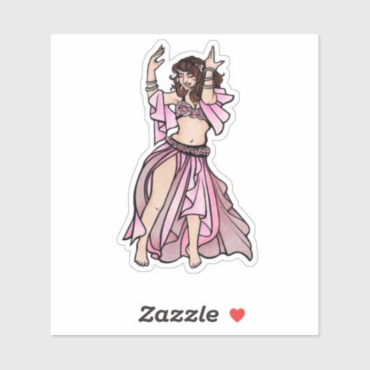 Pink Belly Dancer Valentine's Day Heart Sticker (Vel)