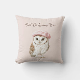 Pink Beret Brown White Owl Be Seeing You Kussen