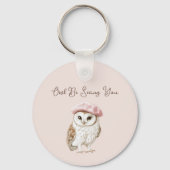 Pink Beret Brown White Owl Be Seeing You Sleutelhanger (Voorkant)