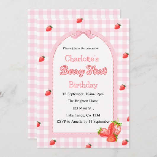 Pink Berry eerste verjaardag Kaart (Voorkant / Achterkant)