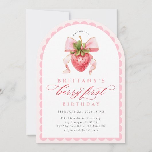 Pink Berry eerste verjaardag uitnodiging (Voorkant)