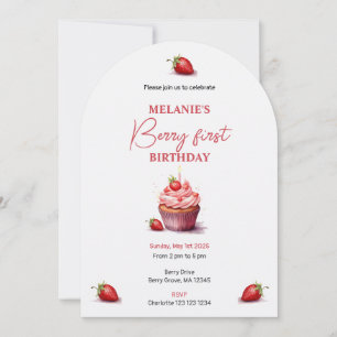 Pink Berry eerste verjaardag Waterverf Cupcake Kaart