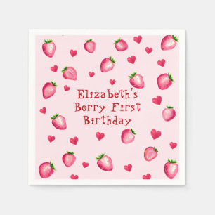 Pink Berry eerste verjaardagsfeest Strawberry Hear Servet