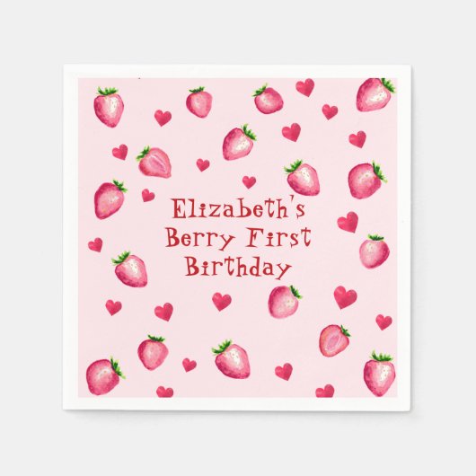 Pink Berry eerste verjaardagsfeest Strawberry Hear Servet (Voorkant)