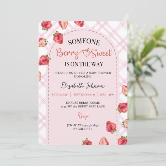 Pink Berry Sweet Baby shower Aardbei Kaart (Staand voorkant)