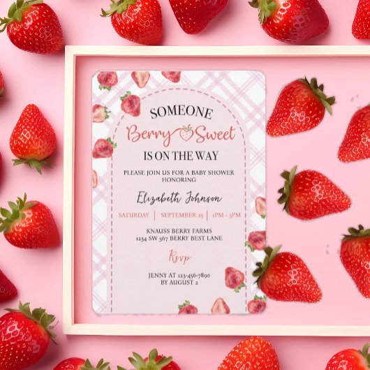 Pink Berry Sweet Baby shower Aardbei Kaart