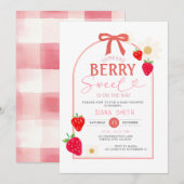 Pink Berry Sweet Baby shower Invitation Kaart (Voorkant / Achterkant)
