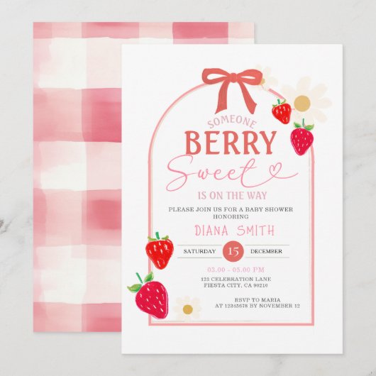 Pink Berry Sweet Baby shower Invitation Kaart (Voorkant / Achterkant)