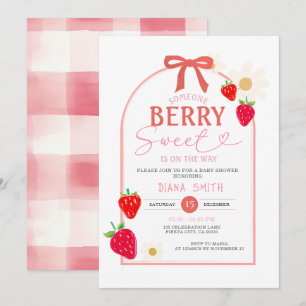 Pink Berry Sweet Baby shower Invitation Kaart