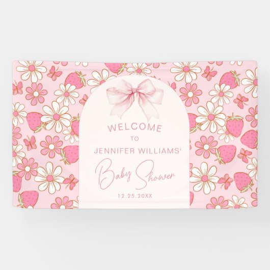 Pink Berry Sweet Bow Baby shower Welkom Banner (Horizontaal)