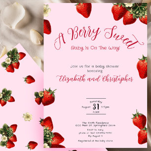 Pink Berry Sweet Red Strawberry Girl Baby shower Kaart