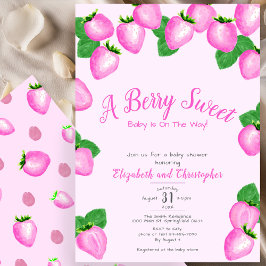 Pink Berry Sweet Strawberry Girl Baby shower Kaart