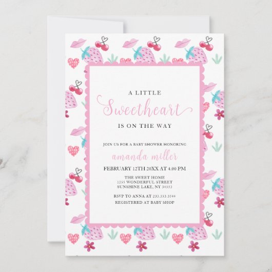 Pink Berry Sweet Sweetheart Valentijn Baby shower Kaart (Voorkant)