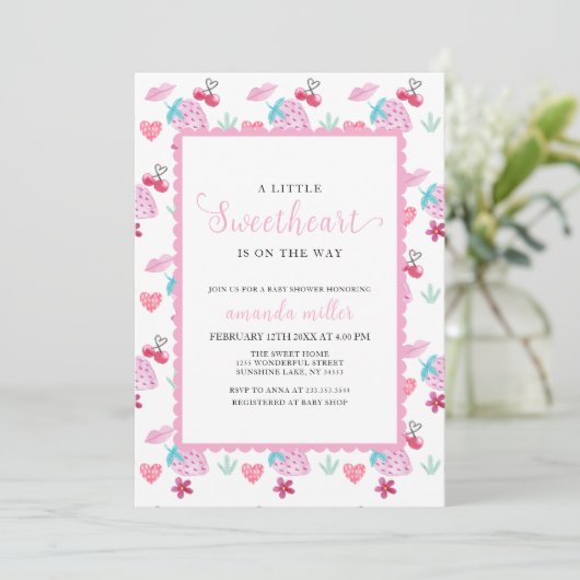 Pink Berry Sweet Sweetheart Valentijn Baby shower Kaart (Staand voorkant)