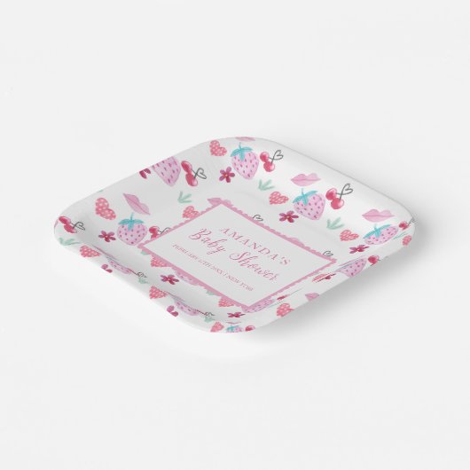 Pink Berry Sweet Sweetheart Valentijn Baby shower Papieren Bordje (Gebogen)