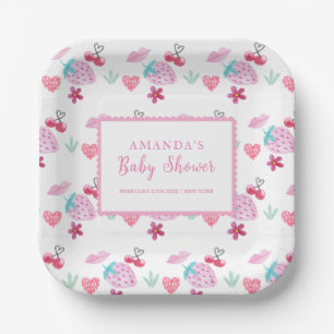 Pink Berry Sweet Sweetheart Valentijn Baby shower Papieren Bordje