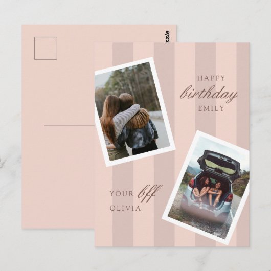 Pink Best Friends Foto Happy Birthday Briefkaart (Voorkant / Achterkant)