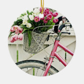 PINK "BICYCLE" MET BASKETSTROMEN KERAMISCH ORNAMENT (Voorkant)