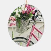 PINK "BICYCLE" MET BASKETSTROMEN KERAMISCH ORNAMENT (Links)