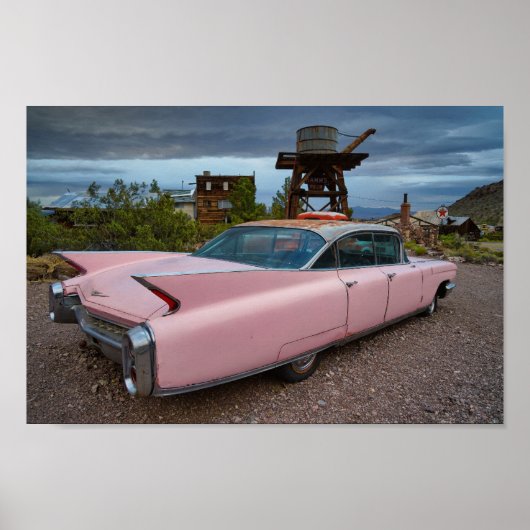 PINK BIG CLASSIC CAR FINS CADDY POSTER (Voorkant)