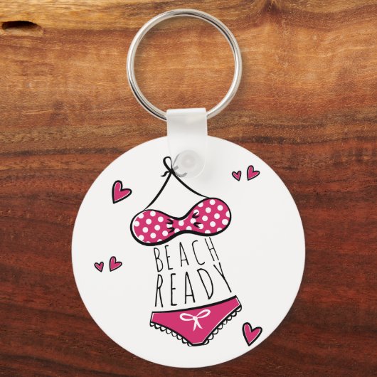 Pink Bikini Beach Ready Slogan Sleutelhanger (Voorkant)