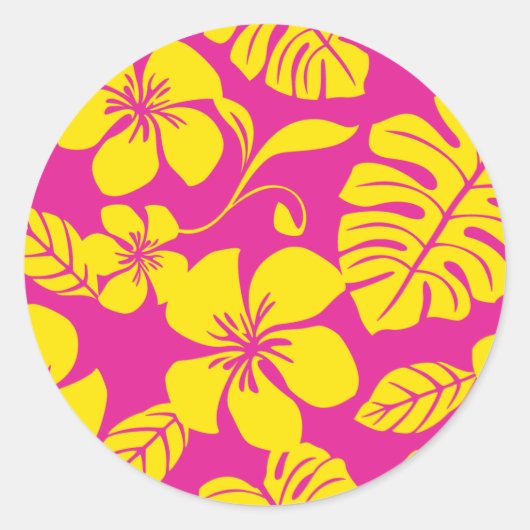 PINK BIKINI (HOT PINK/GEEL) RONDE STICKER (Voorkant)