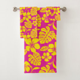 PINK BIKINI (HOT PINK/YELLOW) BATH TOWEL SET BAD HANDDOEK