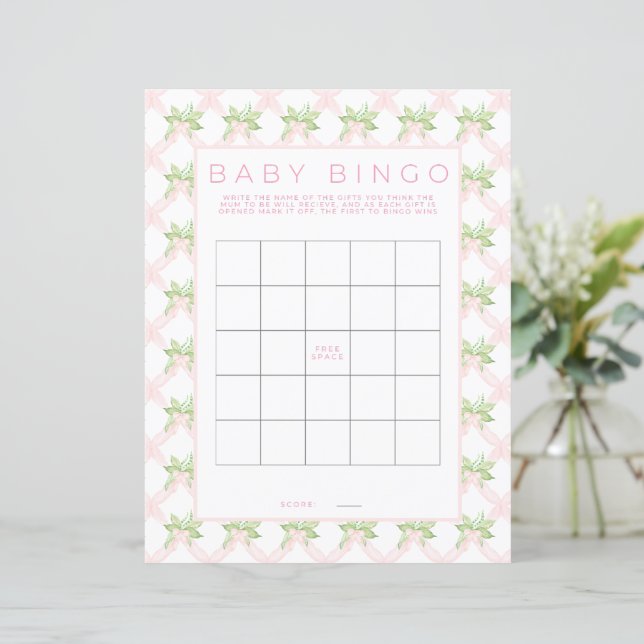 Pink Bingo Baby Shower Game Paper Sheet (Staand voorkant)