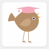 Pink Bird Afstuderen Vierkante Sticker (Voorkant)