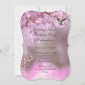 Pink Bird Asian Blossom Birthday Party Kaart (Achterkant)