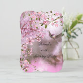 Pink Bird Asian Blossom Birthday Party Kaart (Staand voorkant)