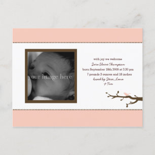 Pink Bird Baby aangekondigd Aankondigingskaart