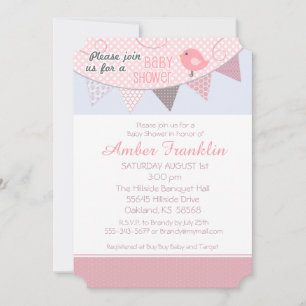 Pink Bird Baby shower Uitnodiging