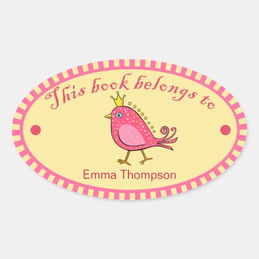 Pink Bird Book Label Stickers (Voorkant)