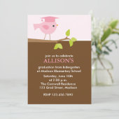 Pink Bird Girls Afstudeerfeest Kaart (Staand voorkant)