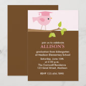 Pink Bird Girls Afstudeerfeest Kaart (Voorkant / Achterkant)