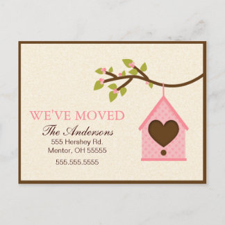 Pink Bird House Hanging Moving Aankondigingen Aankondigingskaart