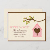 Pink Bird House Hanging Moving Aankondigingen Aankondigingskaart (Voorkant / Achterkant)