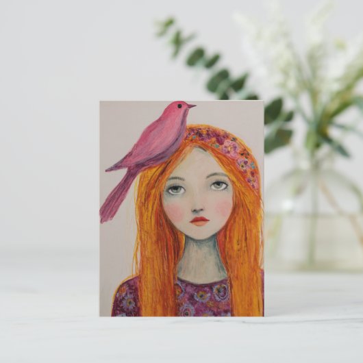Pink Bird in her Hair Briefkaart (Staand voorkant)