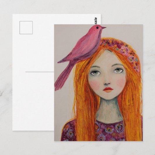 Pink Bird in her Hair Briefkaart (Voorkant / Achterkant)